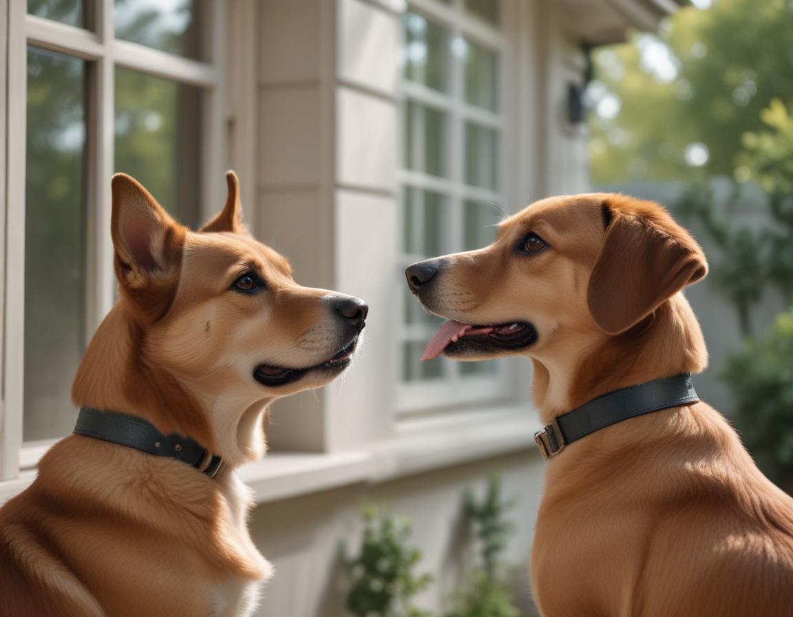 A dog barking excitedly at the mailman approaching the house