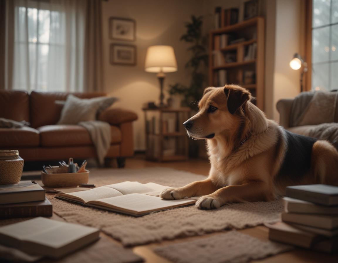 Relaxed family playing peacefully with their dog indoors